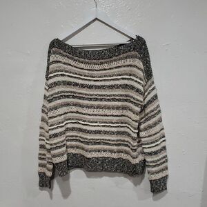 Splendid Italian Yarn Boat Neck Off-the-Shoulder Chochet Knit Sweater